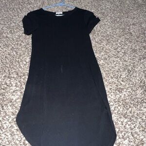 Heart Hips Elegant Black Midi Dress with Rounded Hem